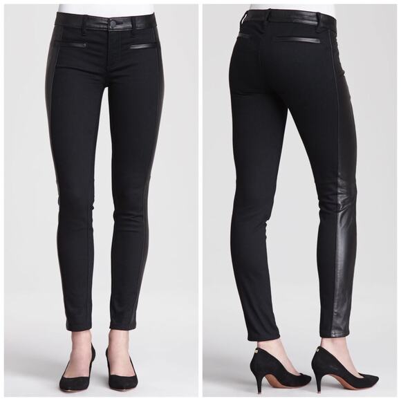 Tory Burch Black Denim & Leather Panels Skinny Jeans Dressy - Picture 1 of 10